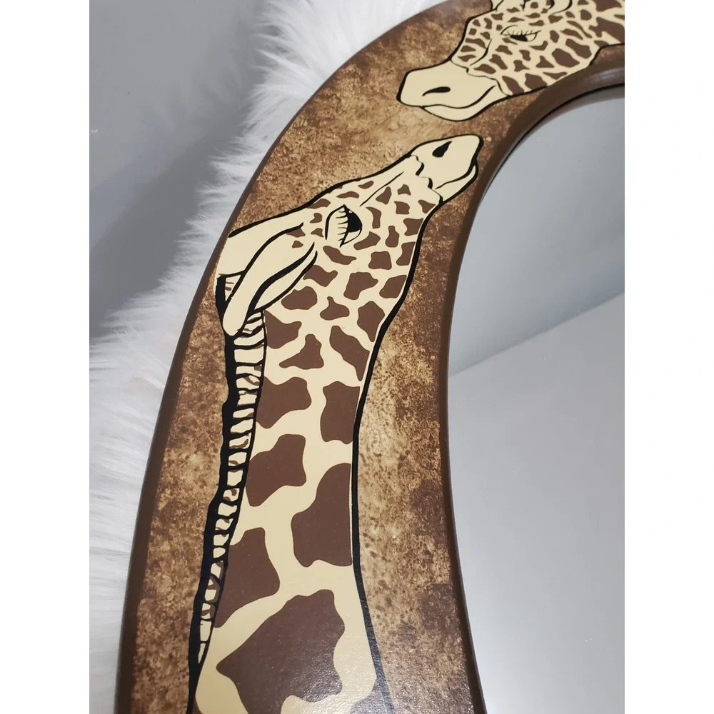 Large Boho Safari Giraffe Animal Wall Hanging Mirror Frame Wood Vintage Bathroom